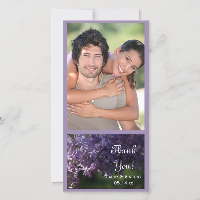 Purple Lilac Flowers Wedding Thank You Card (Front)