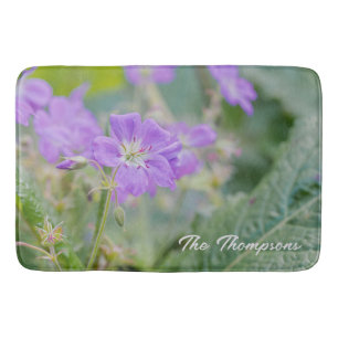 Purple Lilac Geranium Wildflower Botanical Photo Bath Mat