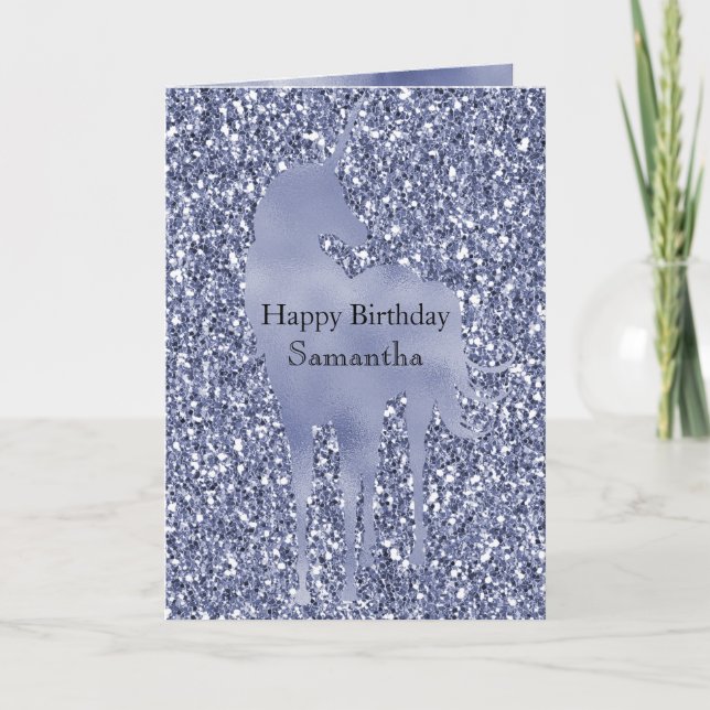 Purple Lilac Glitter Unicorn Personalised Card (Front)