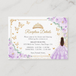 Purple Lilac Gold Quinceanera Reception Details Enclosure Card