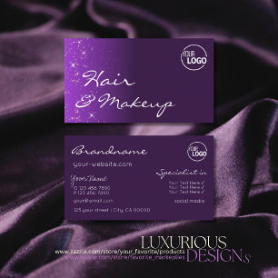 Purple Lilac Gradient Chic Glitter Stars with Logo Business Card