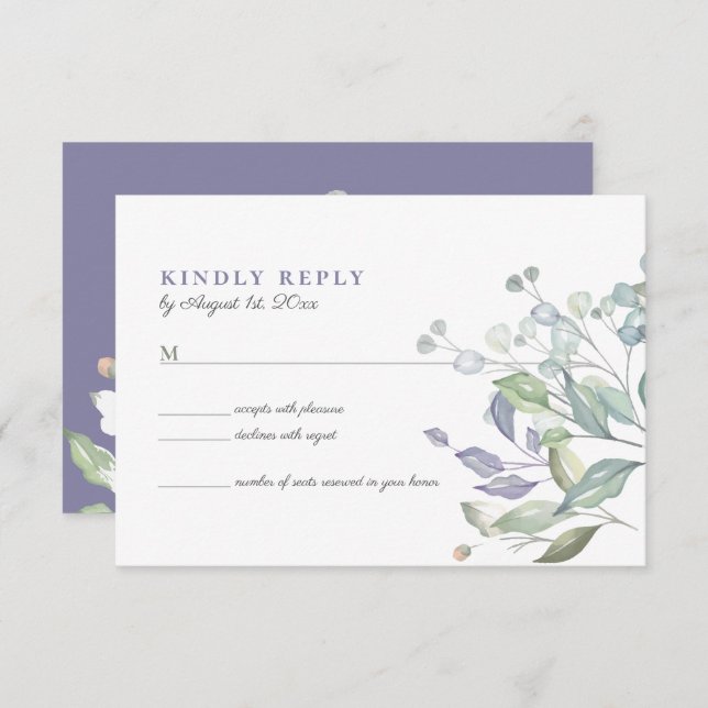 Purple Lilac Greenery Wedding RSVP Card (Front/Back)