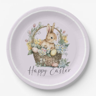 Purple Lilac Happy Easter Bunny Paper Plate