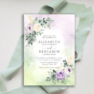 Purple Lilac Lavender Boho Chic Floral Wedding Invitation