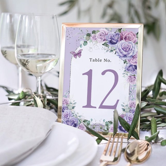 Purple Lilac Lavender Floral Birthday Quinceañera  Table Number (Creator Uploaded)