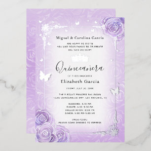 Purple Lilac Lavender Floral Quinceañera Silver