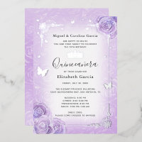 Purple Lilac Lavender Floral Quinceañera Silver