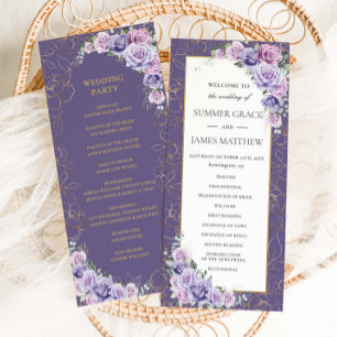 Purple Lilac Lavender Line Art Floral Wedding  Program