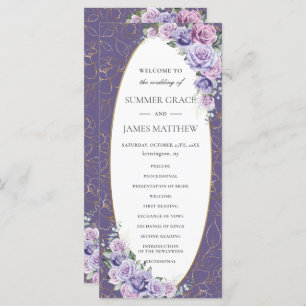 Purple Lilac Lavender Line Art Floral Wedding  Program