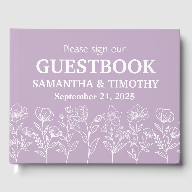 Purple Lilac Lavender Modern Floral Wedding Guest Book (Front)