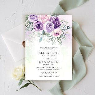 Purple Lilac Lavender Romantic Chic Floral Wedding Invitation