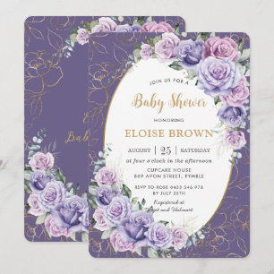 Purple Lilac Lavender Roses Floral Baby Shower  Invitation