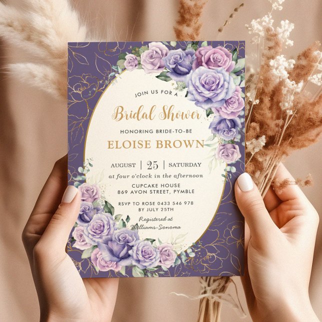 Purple Lilac Lavender Roses Floral Bridal Shower Invitation (Creator Uploaded)
