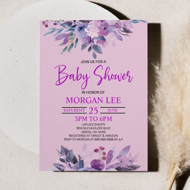 Purple Lilac Lavender Violet Plum Baby Shower Invitation (Creator Uploaded)