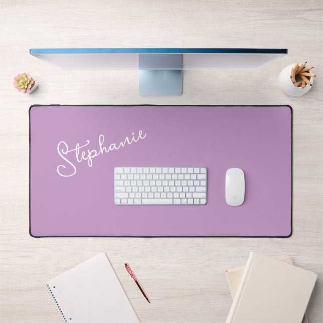 Purple Lilac Minimalist Personalised Script Name Desk Mat (Office 1)