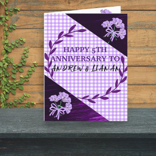 Purple Lilac Modern Boho 5th Wedding Anniversary Announcement