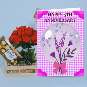 Purple Lilac Modern Boho 5th Wedding Anniversary Card