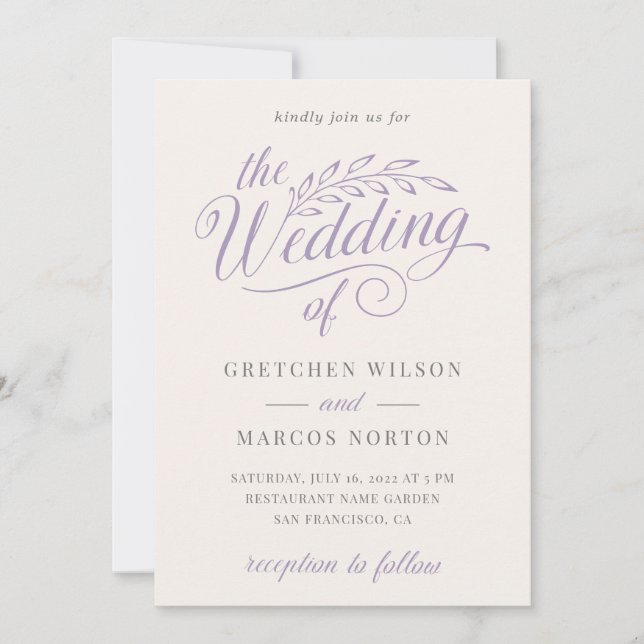 Purple Lilac Modern Elegant Calligraphy Wedding  I Invitation (Front)
