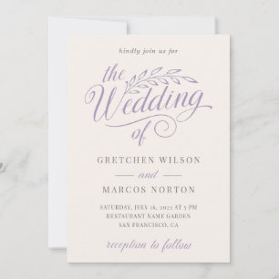 Purple Lilac Modern Elegant Calligraphy Wedding I Invitation