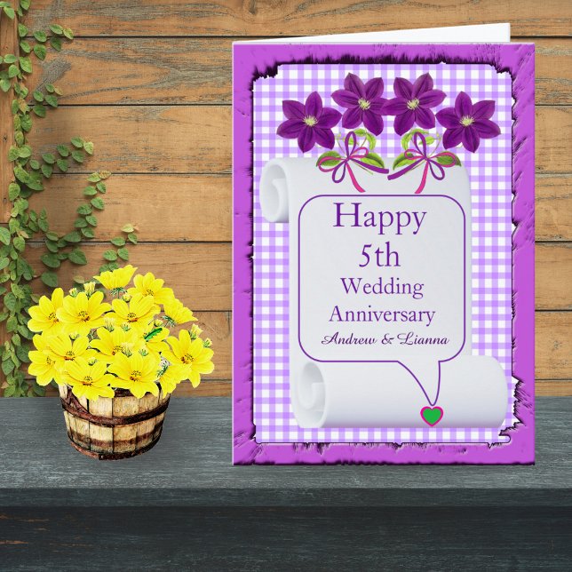 Purple Lilac Modern Floral 5th Wedding Anniversary Card (Creator Uploaded)