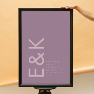 Purple Lilac Modern Monogram Bold Wedding Poster