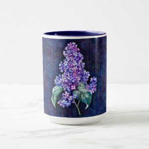 Purple Lilac on Navy Decorative Background Mug