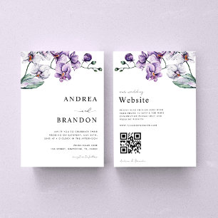 Purple Lilac Orchid QR Code All in One Wedding Invitation