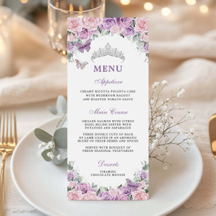 Purple Lilac Pale Pink Floral Quinceañera XV Menu
