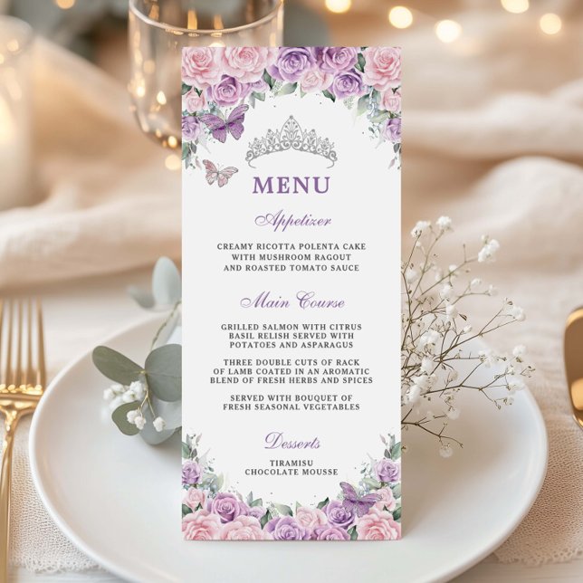 Purple Lilac Pale Pink Floral Quinceañera XV Menu (Creator Uploaded)
