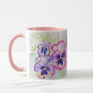 Purple Lilac Pansies mauve Watercolor Painting Mug