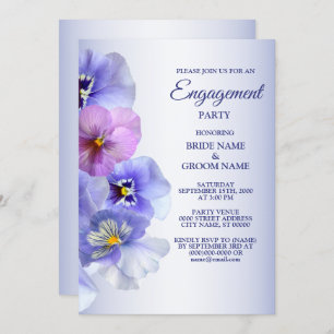 Purple Lilac Pansy Floral Rustic Engagement Party Invitation