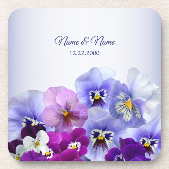 Purple Lilac Pansy Floral Rustic Wedding Party Coaster (Front)