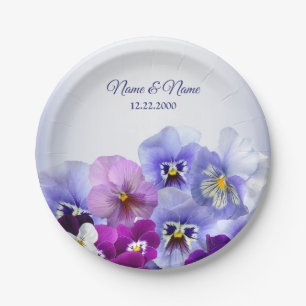 Purple Lilac Pansy Floral Rustic Wedding Party Paper Plate