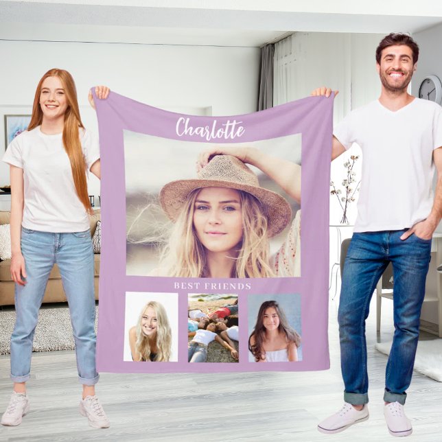 Purple lilac photo collage girl friends fleece blanket (Creator Uploaded)