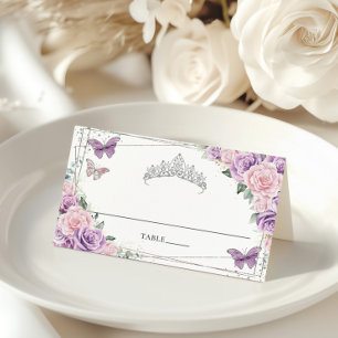 Purple Lilac Pink Floral Butterflies Quinceañera Place Card
