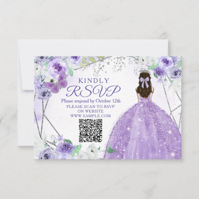 Purple Lilac Quinceañera 15 Anos RSVP Card (Front)