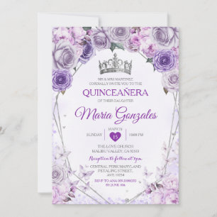 Purple Lilac Quinceañera Crown Mexican Butterfly Invitation