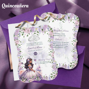 Purple Lilac Quinceanera Dress Floral Wisteria Invitation