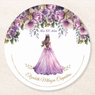 Purple Lilac Quinceañera Paper Coaster
