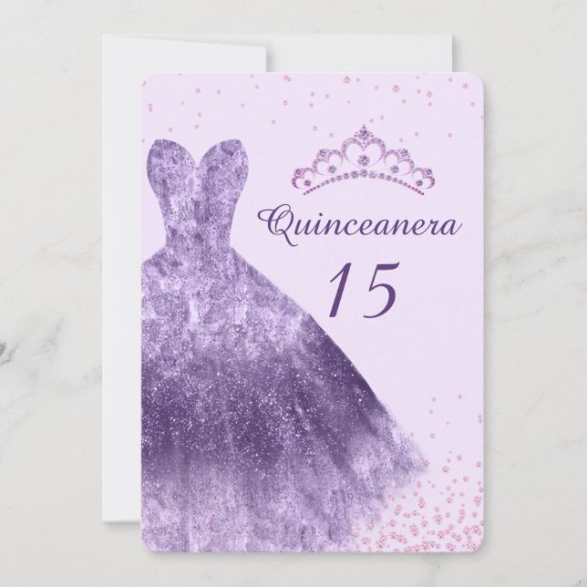 Purple Lilac Quinceanera Party Dress Gown 15th Invitation (Front)