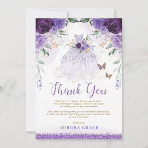 Purple Lilac Quinceañera Princess Dress Thank You Invitation
