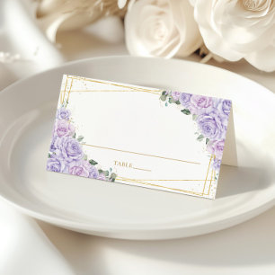 Purple Lilac Roses Floral Quinceañera Birthday Place Card
