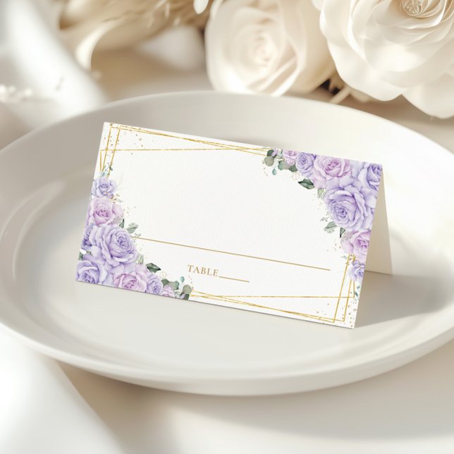 Purple Lilac Roses Floral Quinceañera Birthday Place Card (Creator Uploaded)