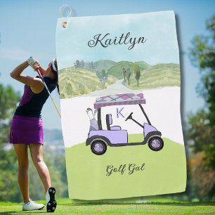 Purple Lilac Scenic Golf Gal Cart Initial Name Towel