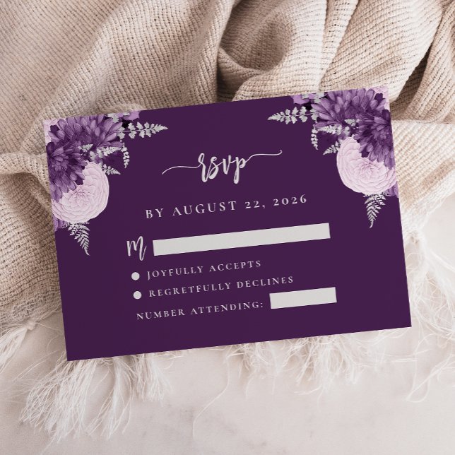 Purple Lilac Silver Floral Script Wedding RSVP Enclosure Card (Creator Uploaded)