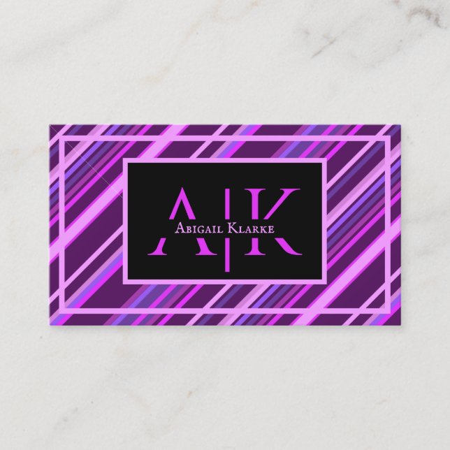 Purple Lilac Stripes Stripe Dynamic Design Stylish Business Card (Front)