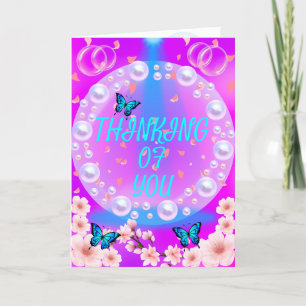 Purple Lilac Thinking Of You Boho Modern Trendy  Thank You Card