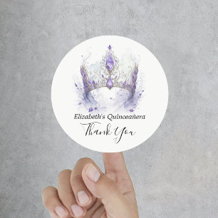 Purple Lilac Tiara Quinceañera Thank You Classic Round Sticker