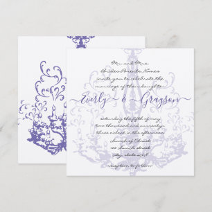 Purple Lilac Vintage Antique Chandelier Wedding Invitation