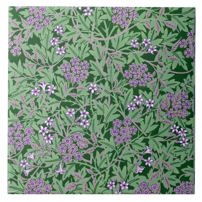 Purple-Lilac, vintage floral pattern Ceramic Tile (Front)